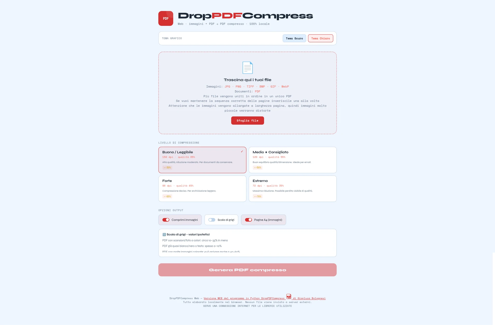 Schermata di DropPDFCompress light