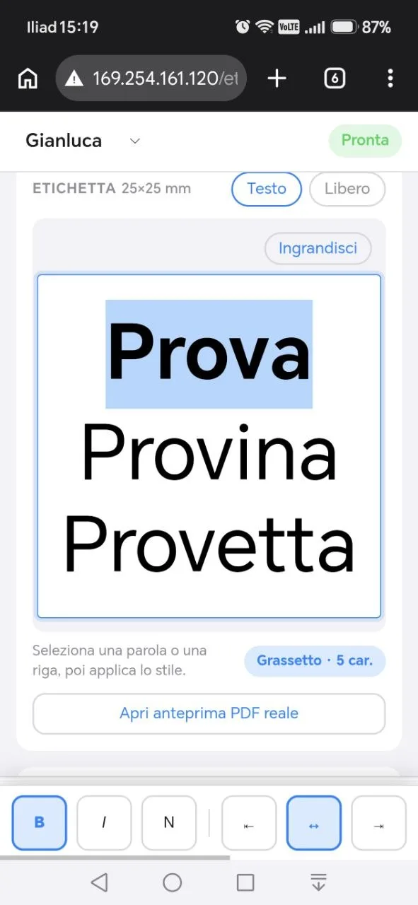 Schermata di Stampa Etichette Dymo
