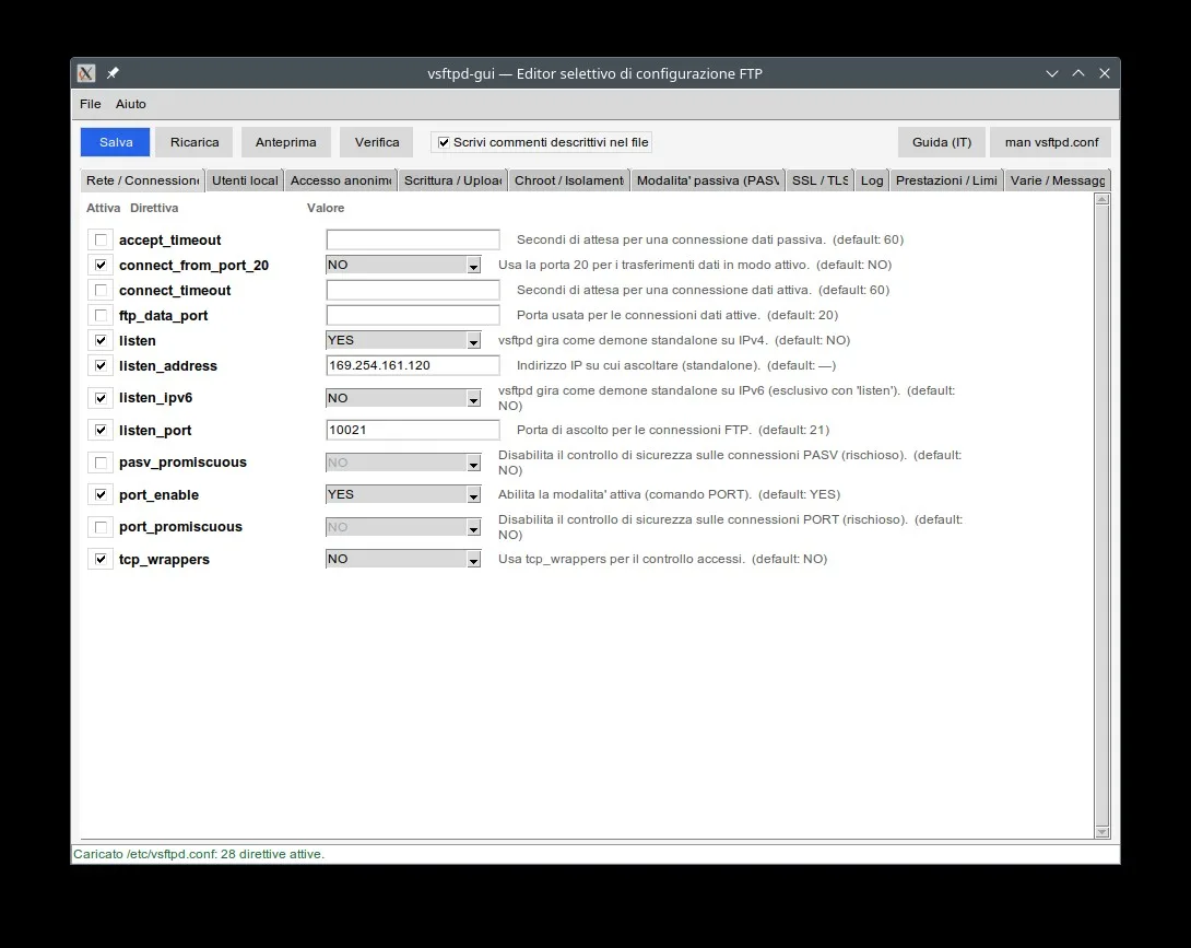 Schermata di vsFTPd GUI